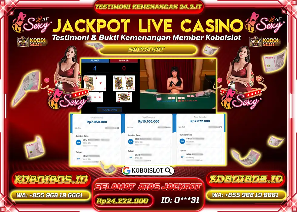 BUKTI KEMENANGAN LIVE CASINO BACCARAT AE SEXY Rp24.222.000,- LUNAS