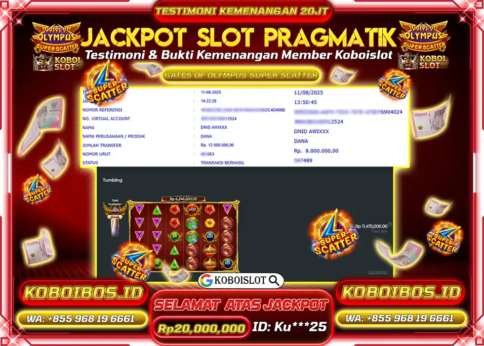 BUKTI KEMENANGAN Ku*** SLOT GACOR GATES OF OLYMPUS SUPER SCATTER Rp20.000.000,- LUNAS