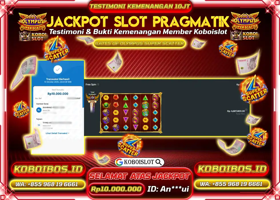 BUKTI KEMENANGAN An*** SLOT GACOR GATES OF OLYMPUS SUPER SCATTER Rp10.000.000,- LUNAS