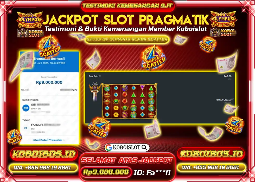 BUKTI KEMENANGAN SLOT GACOR GATES OF OLYMPUS SUPER SCATTER Rp9.000.000,- LUNAS