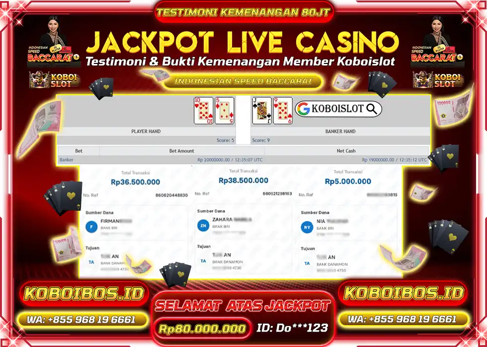 BUKTI KEMENANGAN LIVE CASINO INDONESIAN SPEED BACCARAT Rp80.000.000,- LUNAS