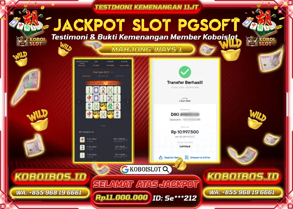 BUKTI KEMENANGAN Se*** SLOT GACOR MAHJONG WAYS 1 Rp11.000.000,- LUNAS