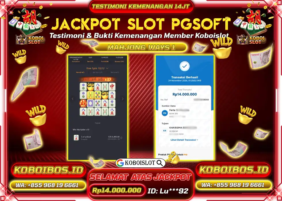 BUKTI KEMENANGAN Lu*** SLOT GACOR MAHJONG WAYS 1 Rp14.000.000,- LUNAS