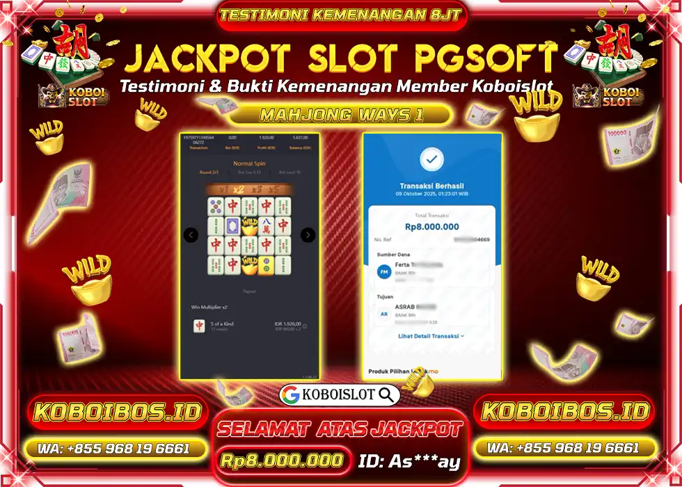 BUKTI KEMENANGAN As*** SLOT GACOR MAHJONG WAYS 1 Rp8.000.000,- LUNAS