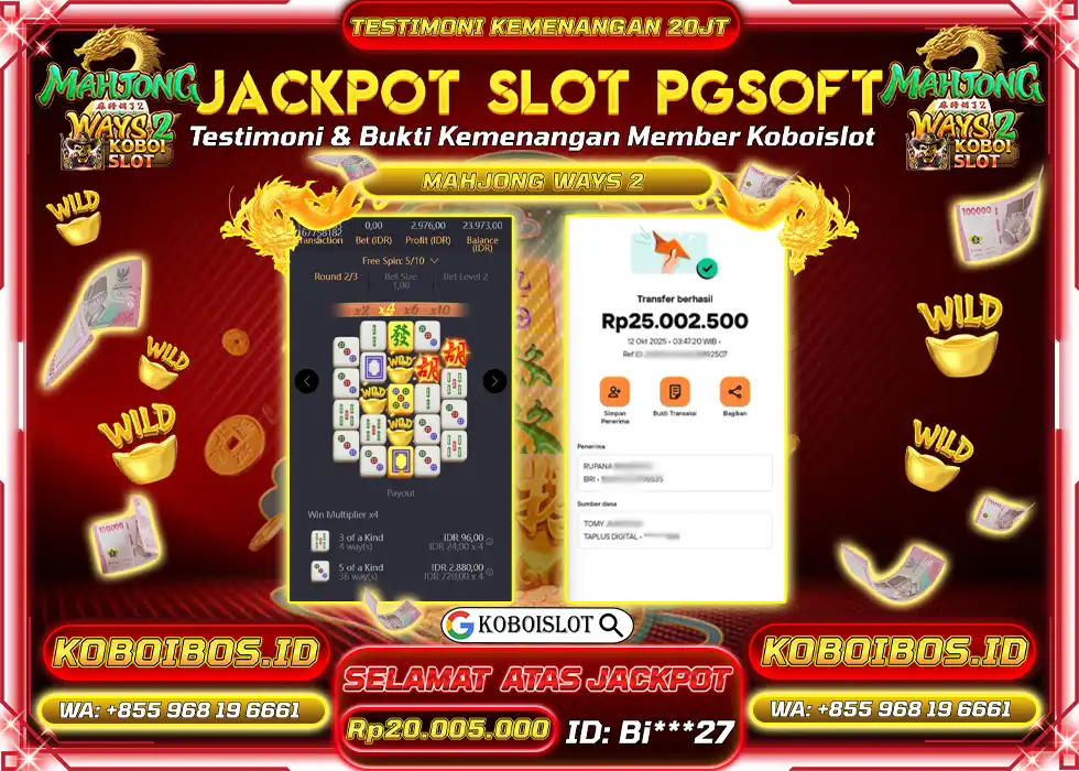 BUKTI KEMENANGAN SLOT GACOR MAHJONG WAYS 2 Rp20.005.000,- LUNAS