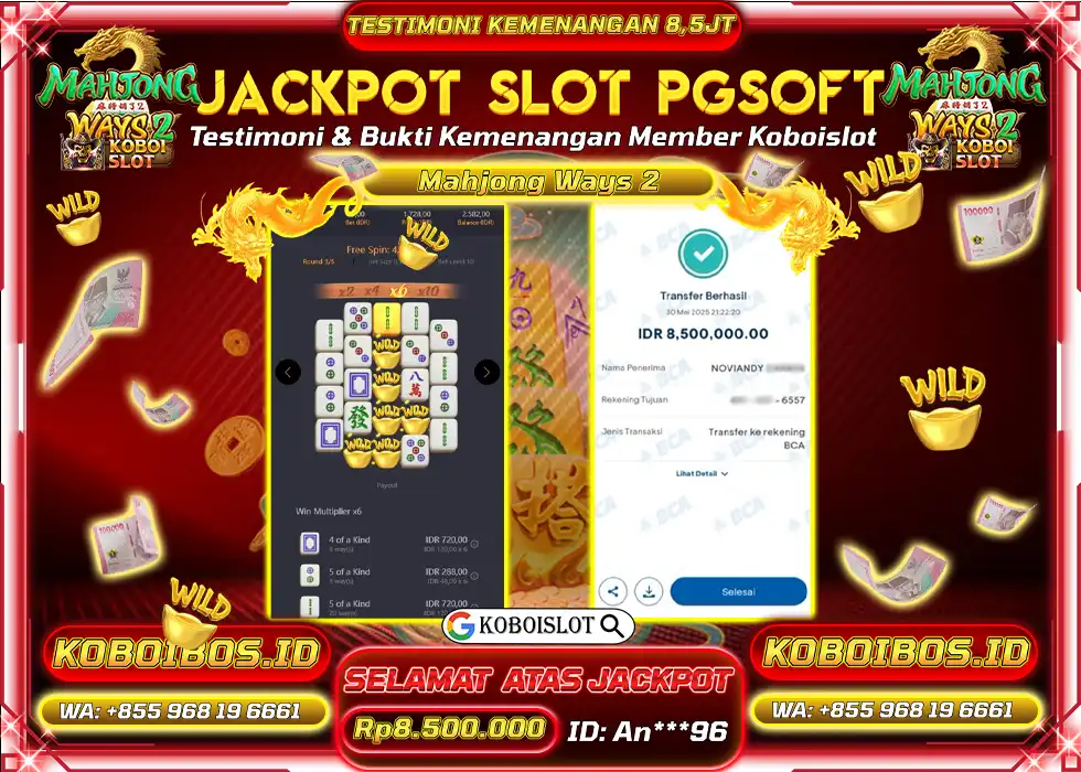 BUKTI KEMENANGAN SLOT GACOR MAHJONG WAYS 2 Rp8.500.000,- LUNAS