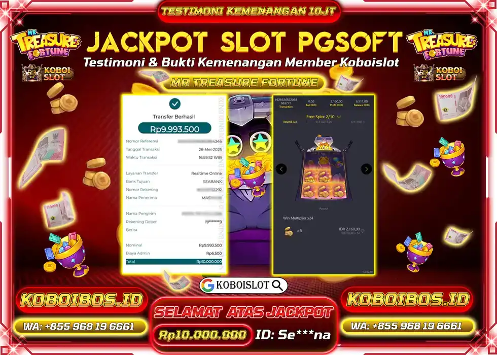 BUKTI KEMENANGAN SLOT GACOR MR. TREASURE’S FORTUNE Rp10.000.000,- LUNAS