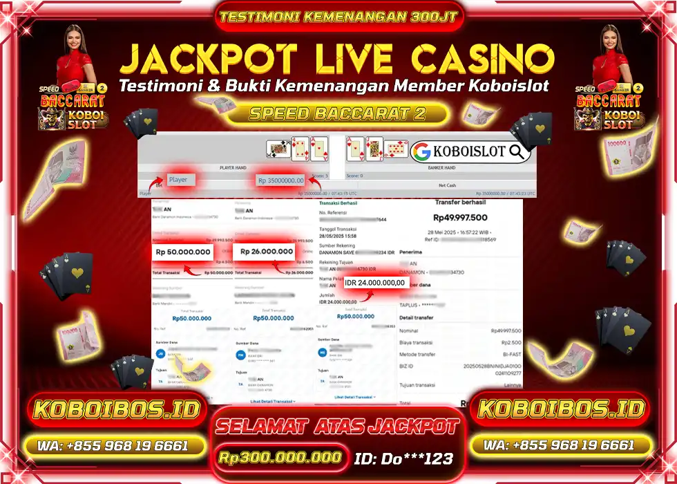 BUKTI KEMENANGAN LIVE CASINO SPEED BACCARAT 1 Rp300.000.000,- LUNAS