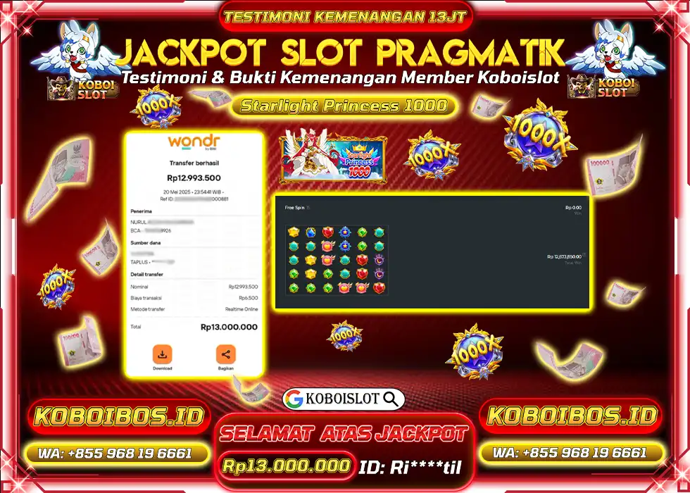 BUKTI KEMENANGAN SLOT GACOR STARLIGHT PRINCESS 1000 KOBOISLOT Rp13.000.000,- LUNAS