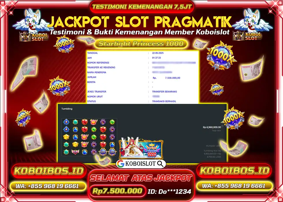 BUKTI KEMENANGAN SLOT GACOR STARLIGHT PRINCESS 1000 KOBOISLOT Rp7.500.000,- LUNAS