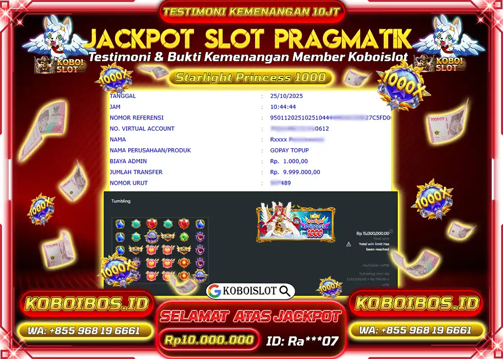 BUKTI KEMENANGAN Ra*** SLOT GACOR STARLIGHT PRINCESS 1000 Rp10.000.000,- LUNAS