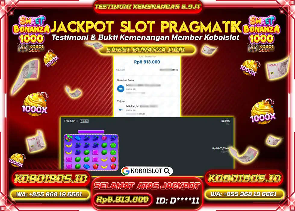 BUKTI KEMENANGAN SLOT GACOR SWEET BONANZA 1000 Rp8.913.000,- LUNAS
