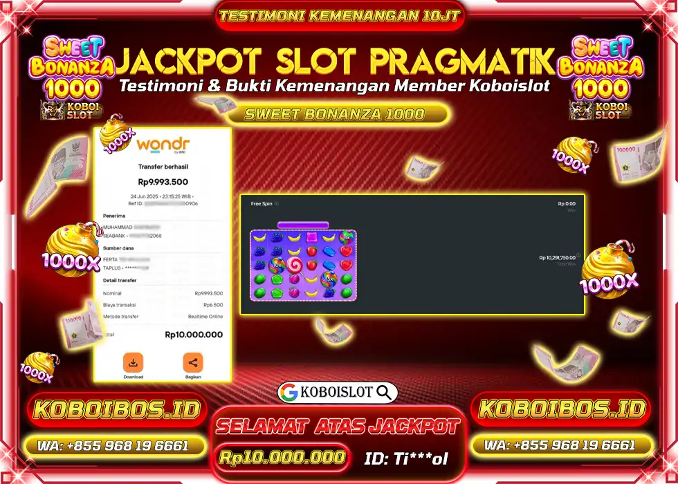 BUKTI KEMENANGAN SLOT GACOR SWEET BONANZA 1000 Rp10.000.000,- LUNAS